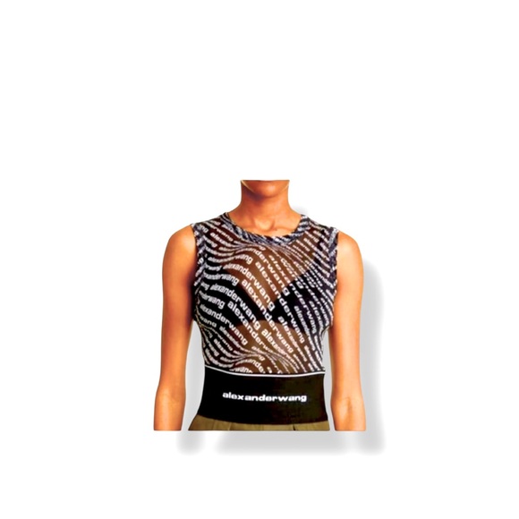 𝐀𝐋𝐄𝐗𝐀𝐍𝐃𝐄𝐑 𝐖𝐀𝐍𝐆 Sleeveless Stretch Logo Mesh Black/White - Picture 1 of 10